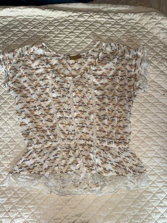 princess vera wang White Horse Peplum Lace-Trim Blouse - Picture 1 of 6